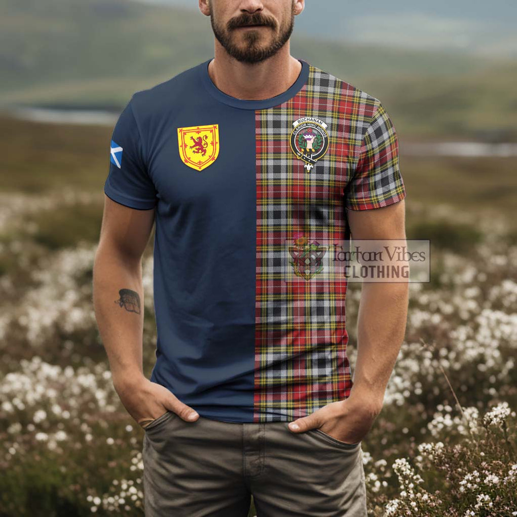 Tartan Vibes Clothing Buchanan Old Dress Tartan T-Shirt Alba with Scottish Lion Royal Arm Half Style