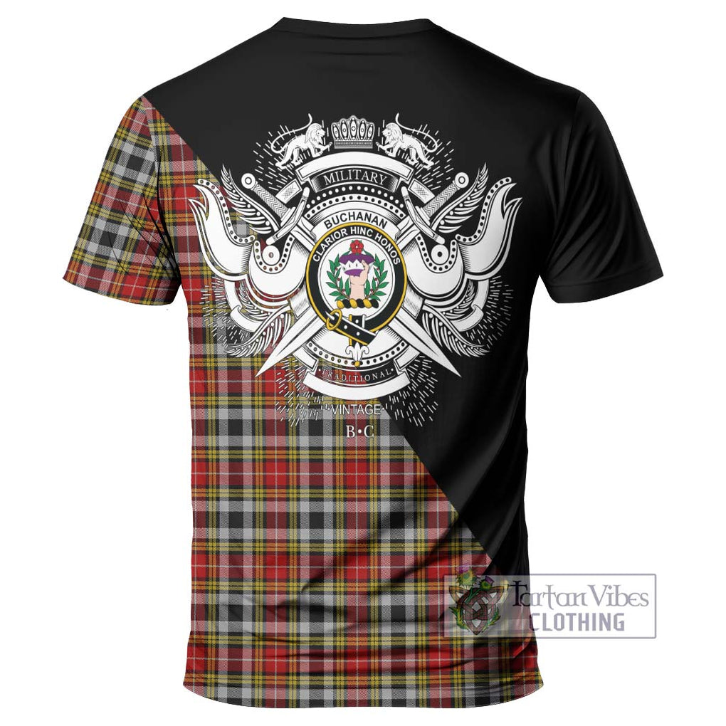 Buchanan Old Dress Tartan T-Shirt with Family Crest and Military Logo Style - Tartanvibesclothing Shop