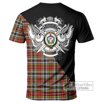 Buchanan Old Dress Tartan T-Shirt with Family Crest and Military Logo Style