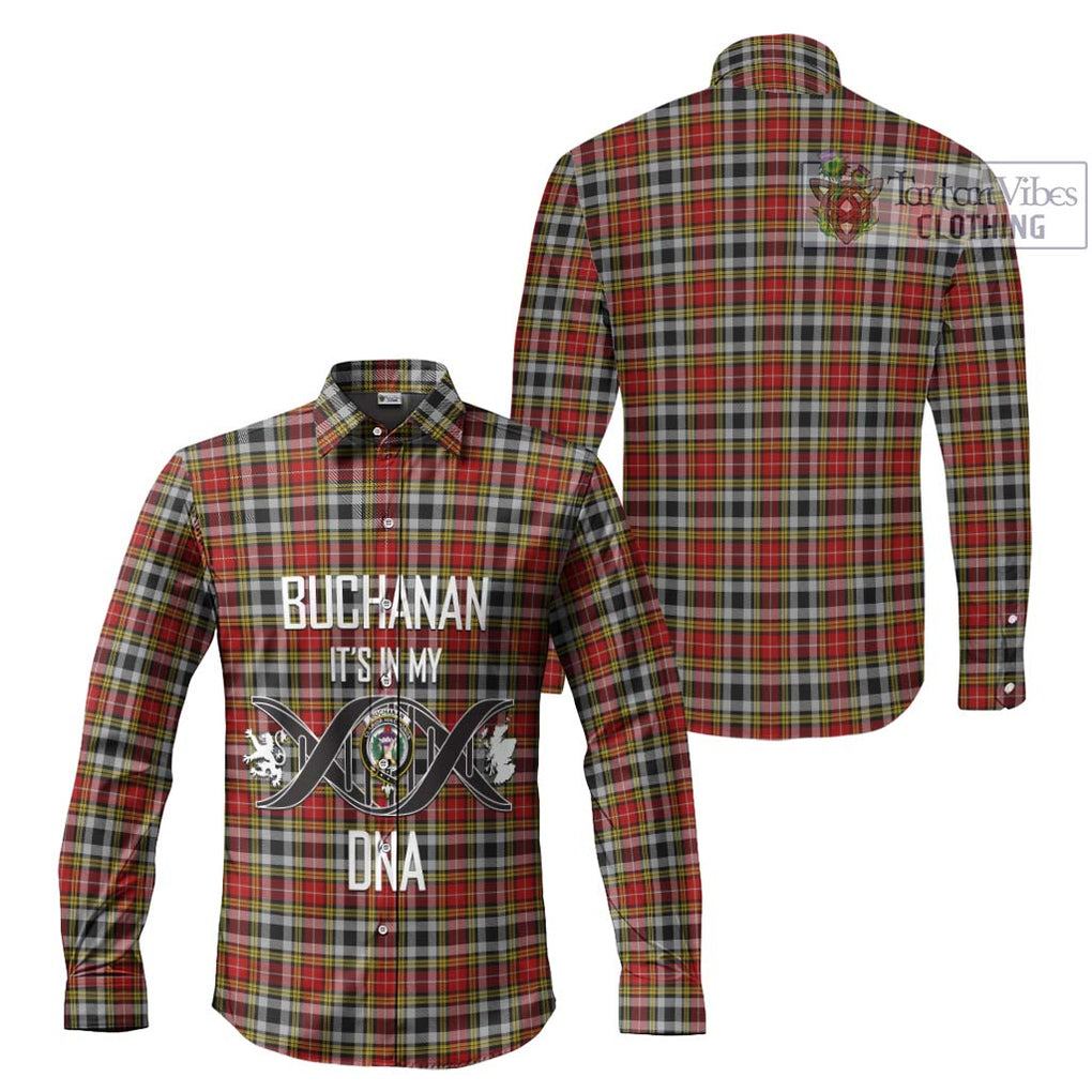 Buchanan Old Dress Tartan Long Sleeve Button Shirt with Family Crest DNA In Me Style Men's Shirt - Tartanvibesclothing Shop