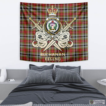 Buchanan Old Dress Tartan Tapestry with Clan Crest and the Golden Sword of Courageous Legacy