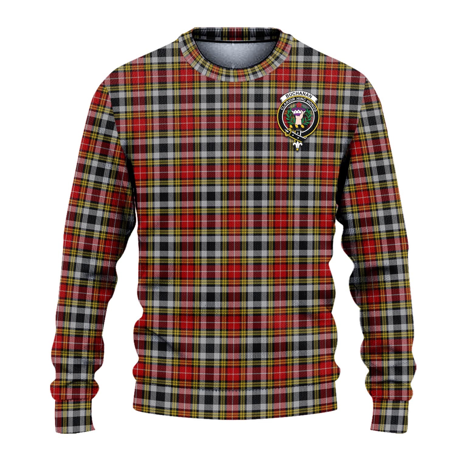 Buchanan Old Dress Tartan Knitted Sweater with Family Crest - Tartanvibesclothing