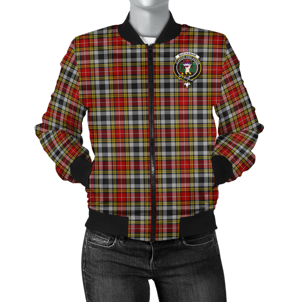 Buchanan Old Dress Tartan Bomber Jacket with Family Crest - Tartanvibesclothing