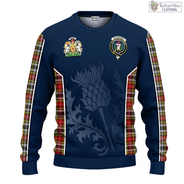 Buchanan Old Dress Tartan Knitted Sweatshirt with Family Crest and Scottish Thistle Vibes Sport Style