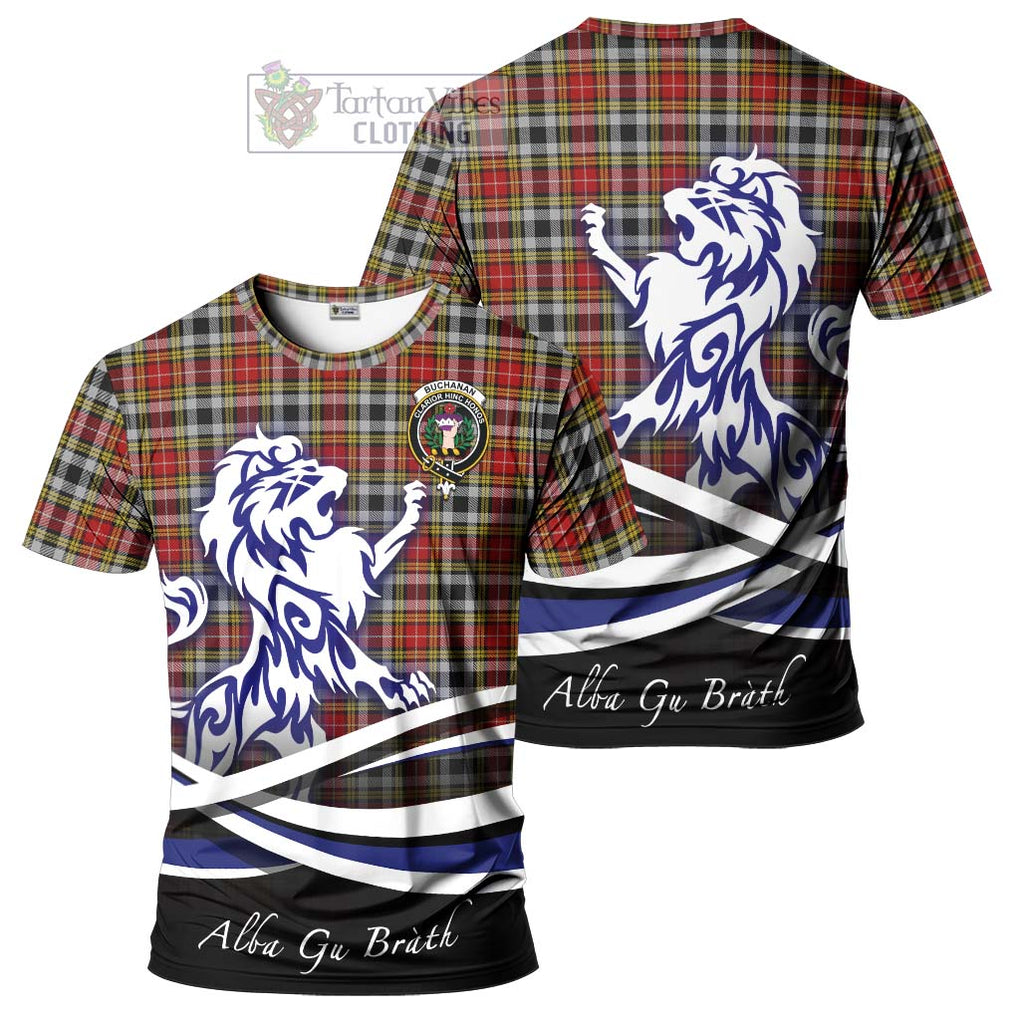 Tartan Vibes Clothing Buchanan Old Dress Tartan Cotton T-shirt with Alba Gu Brath Regal Lion Emblem