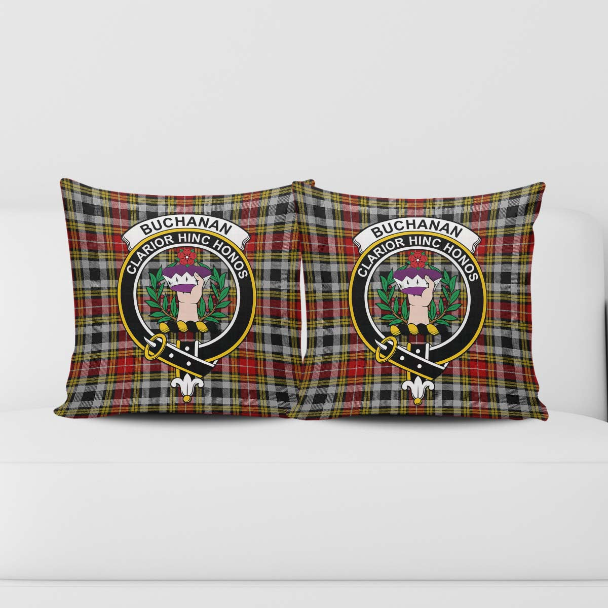 Buchanan Old Dress Tartan Pillow Cover with Family Crest - Tartanvibesclothing