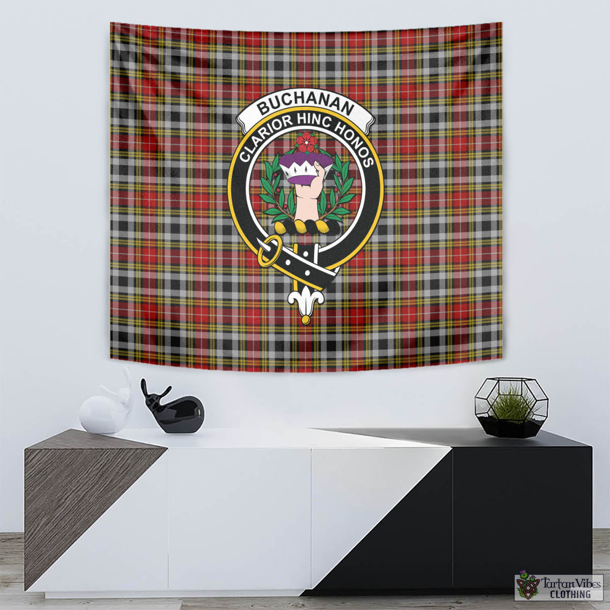 Tartan Vibes Clothing Buchanan Old Dress Tartan Tapestry Wall Hanging and Home Decor for Room with Family Crest