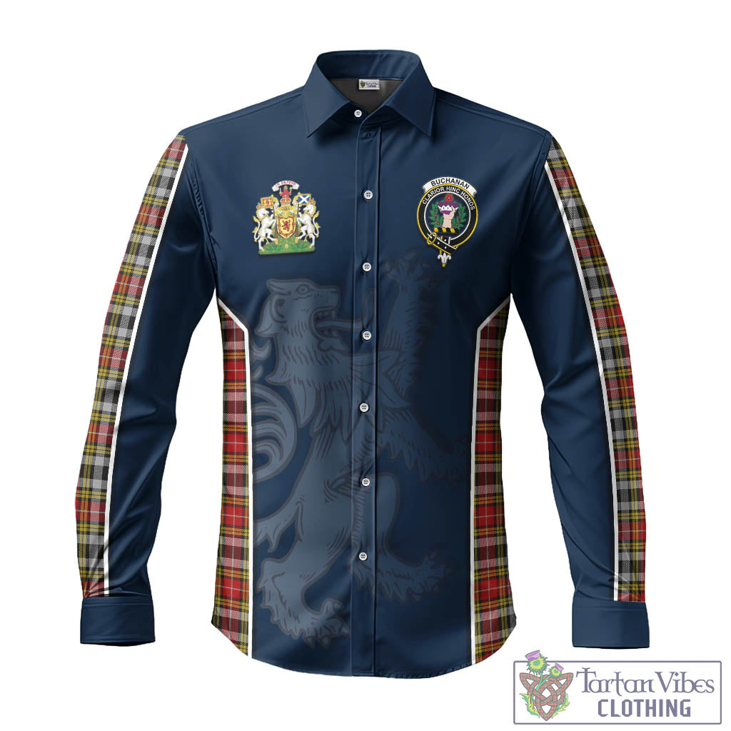 Tartan Vibes Clothing Buchanan Old Dress Tartan Long Sleeve Button Up Shirt with Family Crest and Lion Rampant Vibes Sport Style