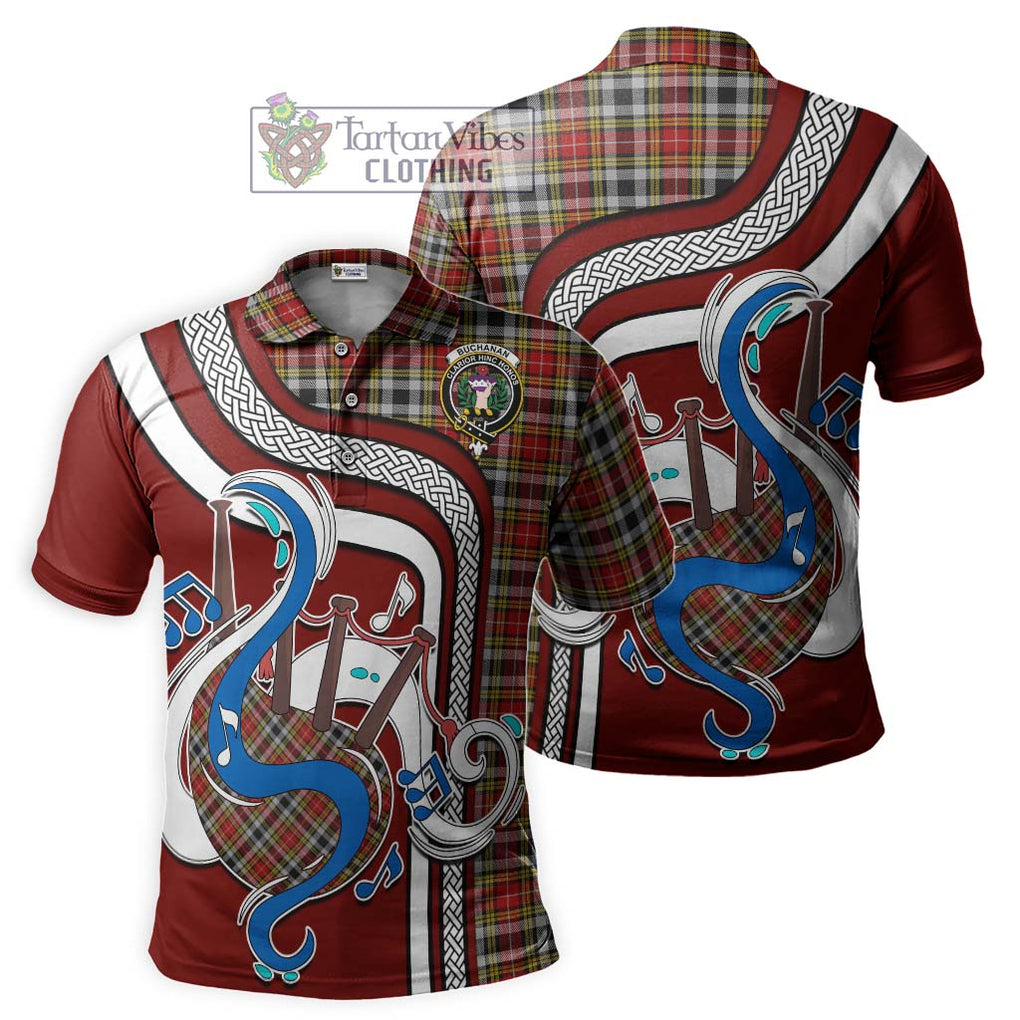 Tartan Vibes Clothing Buchanan Old Dress Tartan Polo Shirt with Epic Bagpipe Style