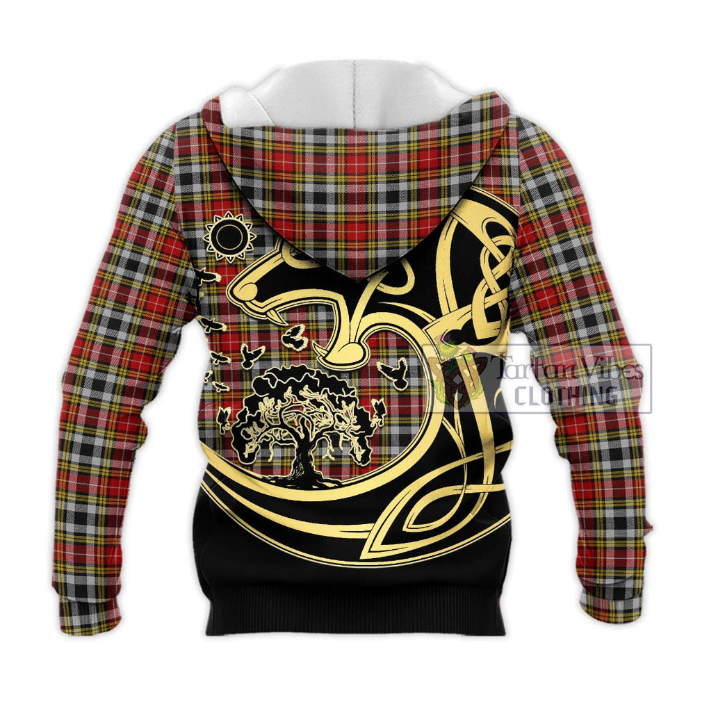 Buchanan Old Dress Tartan Knitted Hoodie with Family Crest Celtic Wolf Style - Tartan Vibes Clothing