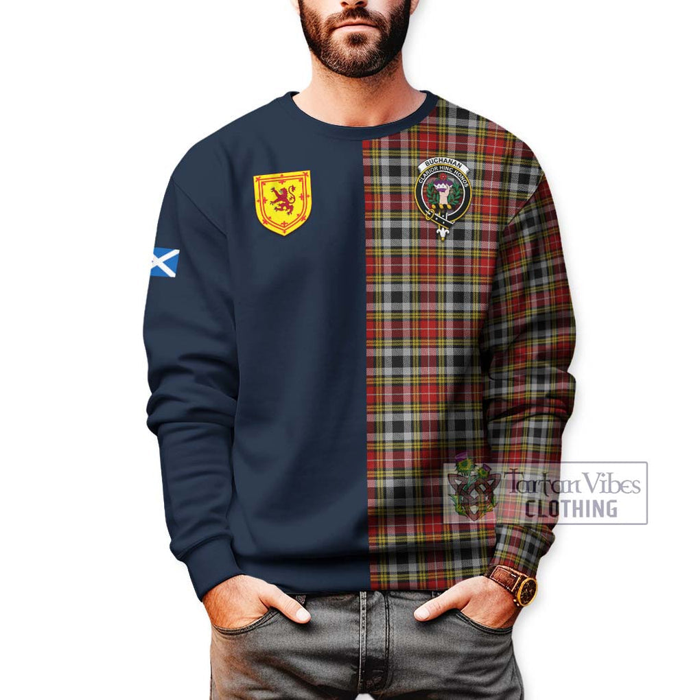 Tartan Vibes Clothing Buchanan Old Dress Tartan Sweatshirt with Scottish Lion Royal Arm Half Style