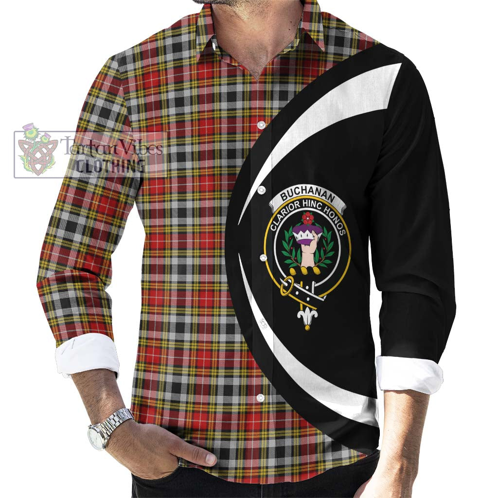 Buchanan Old Dress Tartan Long Sleeve Button Up with Family Crest Circle Style - Tartan Vibes Clothing