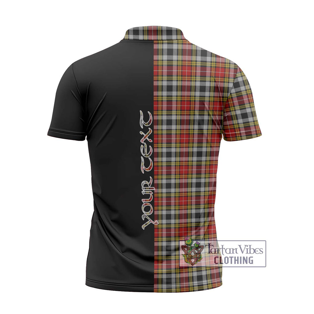 Buchanan Old Dress Tartan Zipper Polo Shirt with Family Crest and Half Of Me Style - Tartanvibesclothing Shop