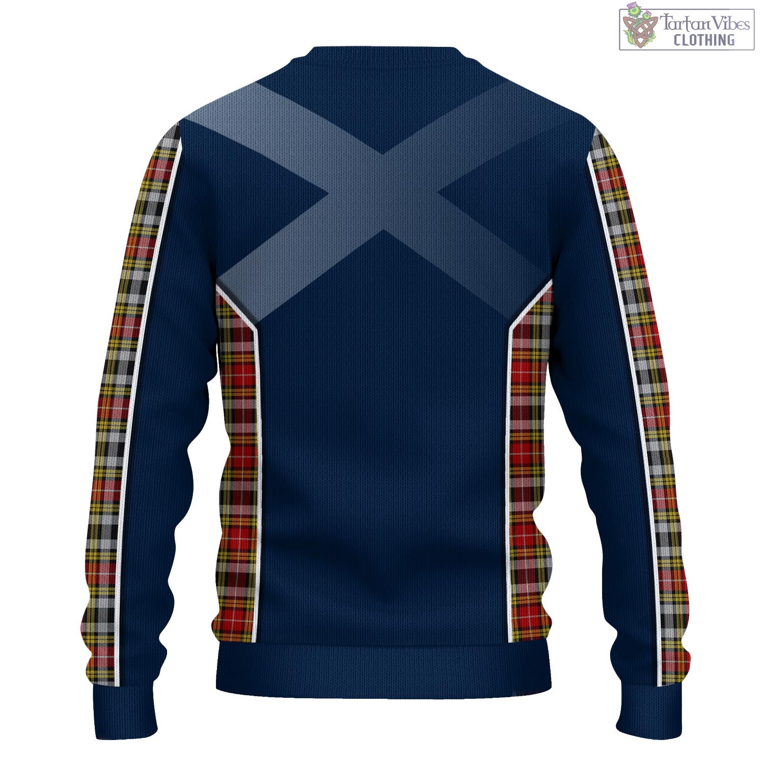 Tartan Vibes Clothing Buchanan Old Dress Tartan Knitted Sweatshirt with Family Crest and Scottish Thistle Vibes Sport Style