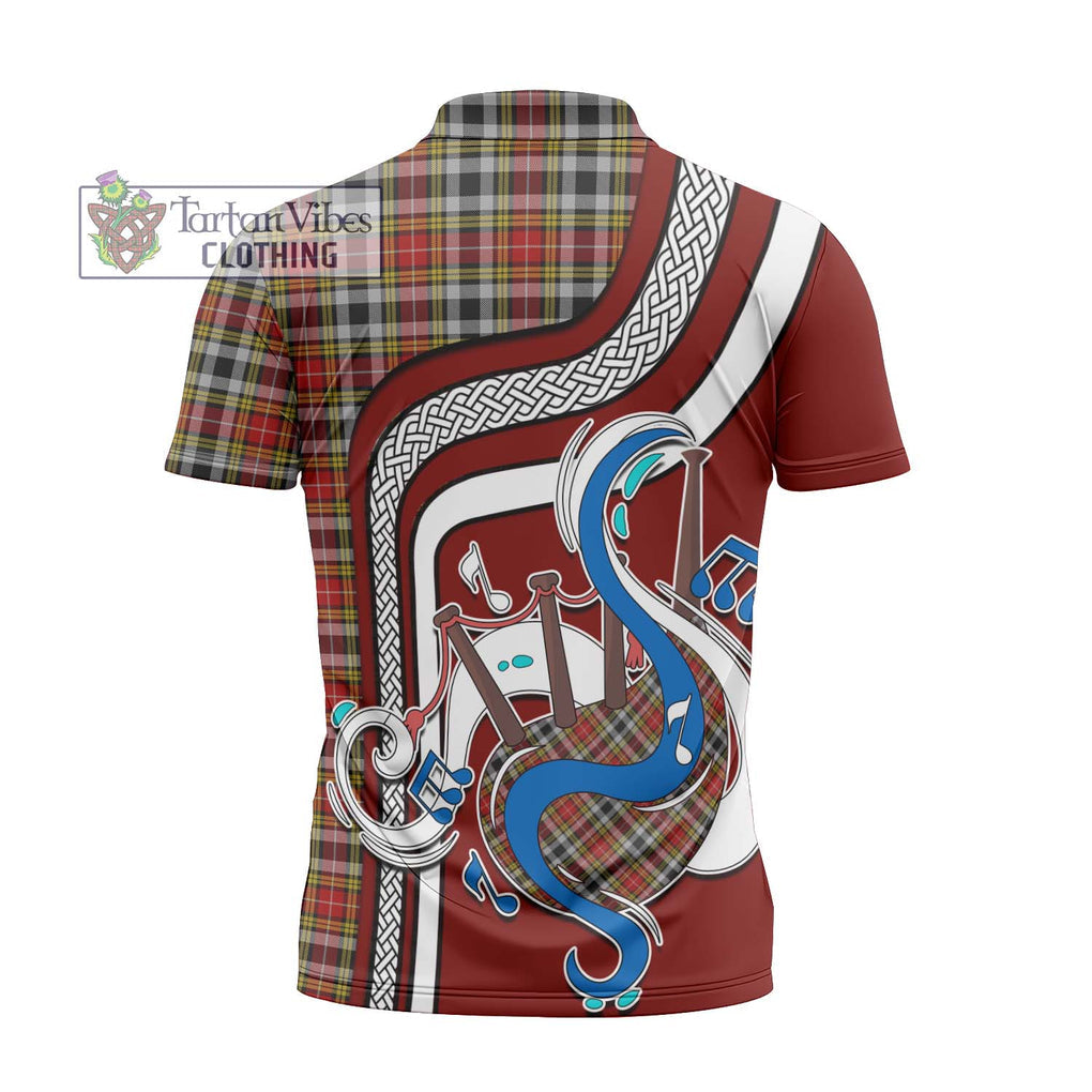 Buchanan Old Dress Tartan Zipper Polo Shirt with Epic Bagpipe Style - Tartanvibesclothing Shop