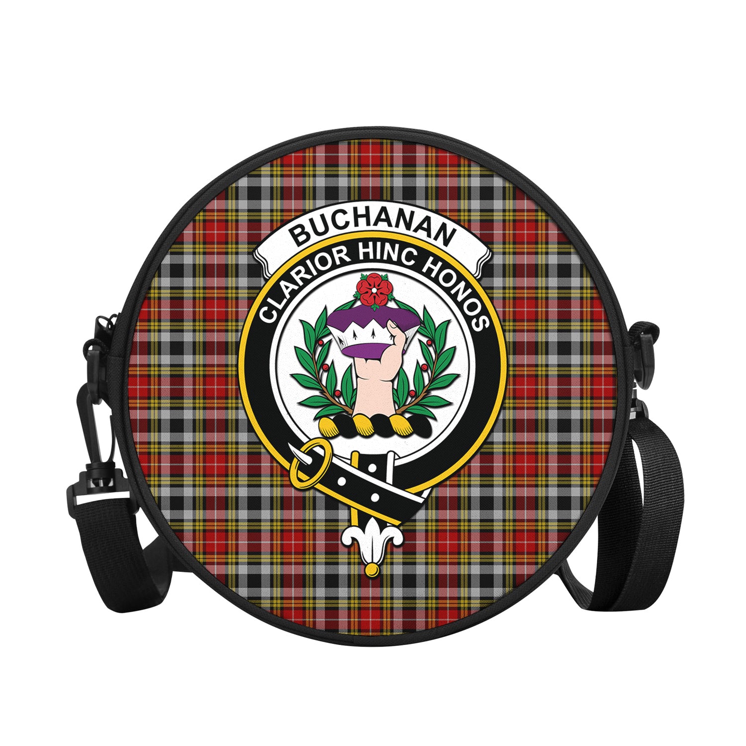 Buchanan Old Dress Tartan Round Satchel Bags with Family Crest - Tartanvibesclothing