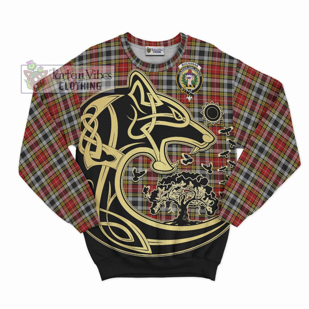 Buchanan Old Dress Tartan Sweatshirt with Family Crest Celtic Wolf Style - Tartan Vibes Clothing