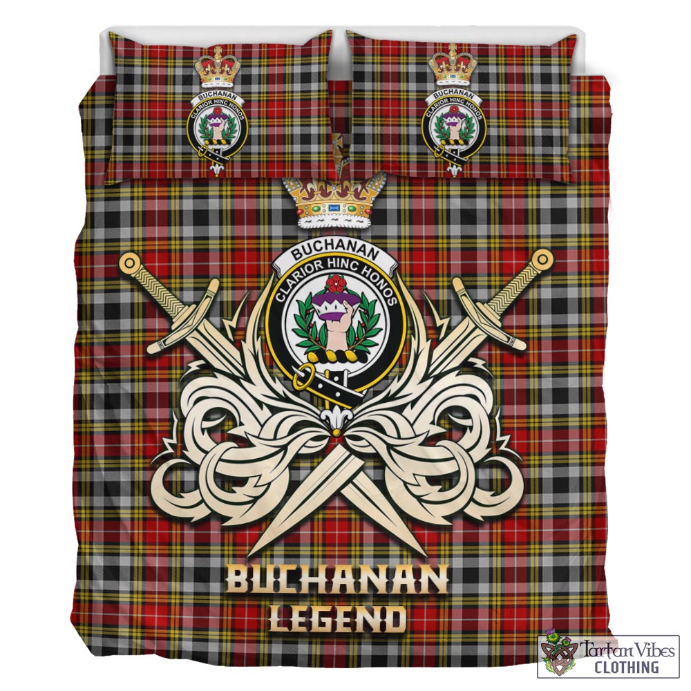 Tartan Vibes Clothing Buchanan Old Dress Tartan Bedding Set with Clan Crest and the Golden Sword of Courageous Legacy