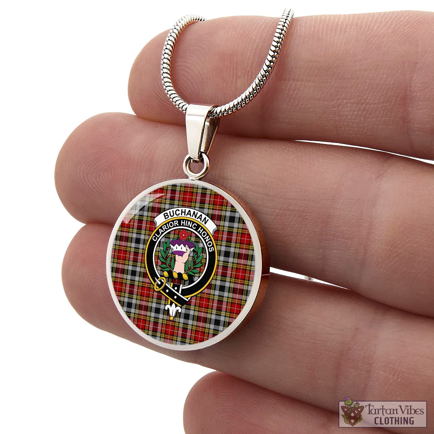 Tartan Vibes Clothing Buchanan Old Dress Tartan Circle Necklace with Family Crest