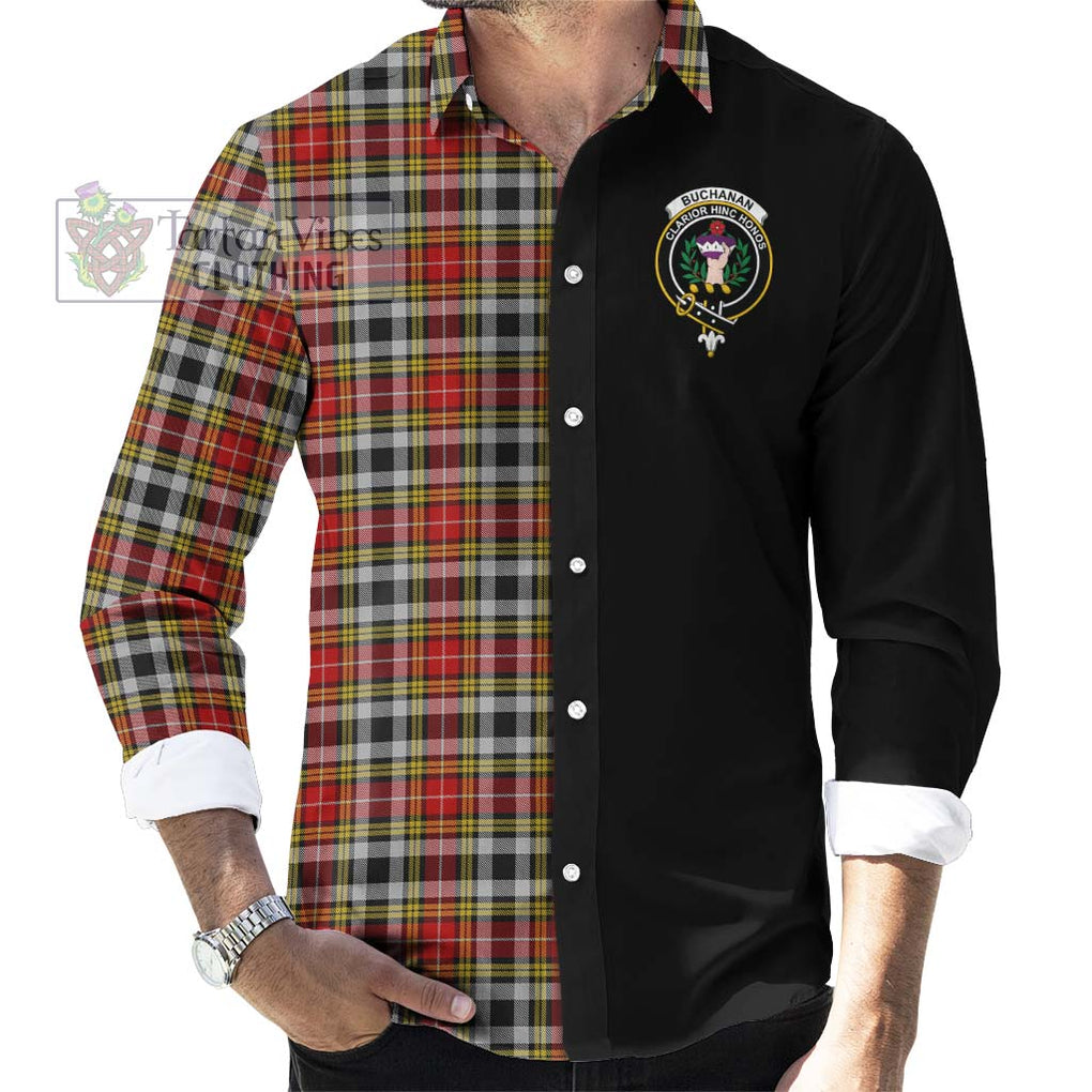 Buchanan Old Dress Tartan Long Sleeve Button Shirt with Family Crest and Half Of Me Style - Tartanvibesclothing Shop