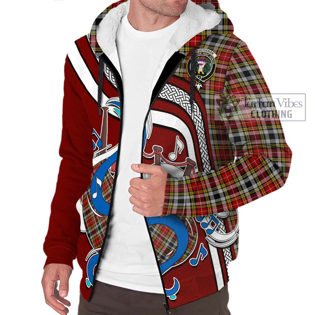 Buchanan Old Dress Tartan Sherpa Hoodie with Epic Bagpipe Style Unisex - Tartanvibesclothing Shop