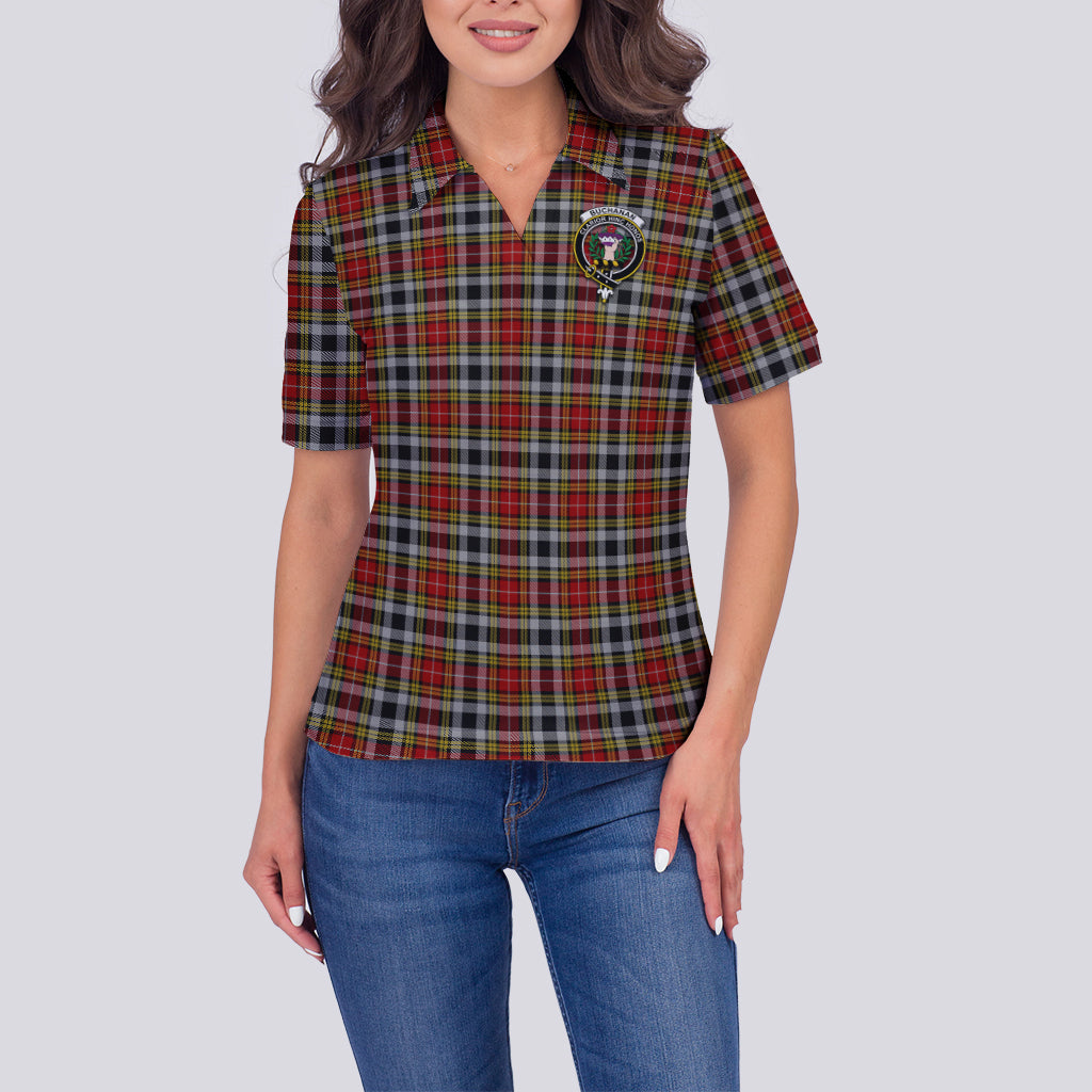 Buchanan Old Dress Tartan Polo Shirt with Family Crest For Women - Tartan Vibes Clothing