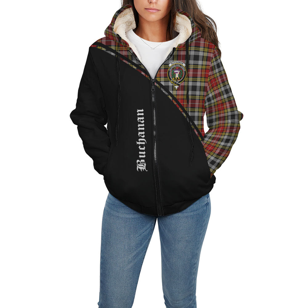 Buchanan Old Dress Tartan Sherpa Hoodie with Family Crest Curve Style - Tartanvibesclothing