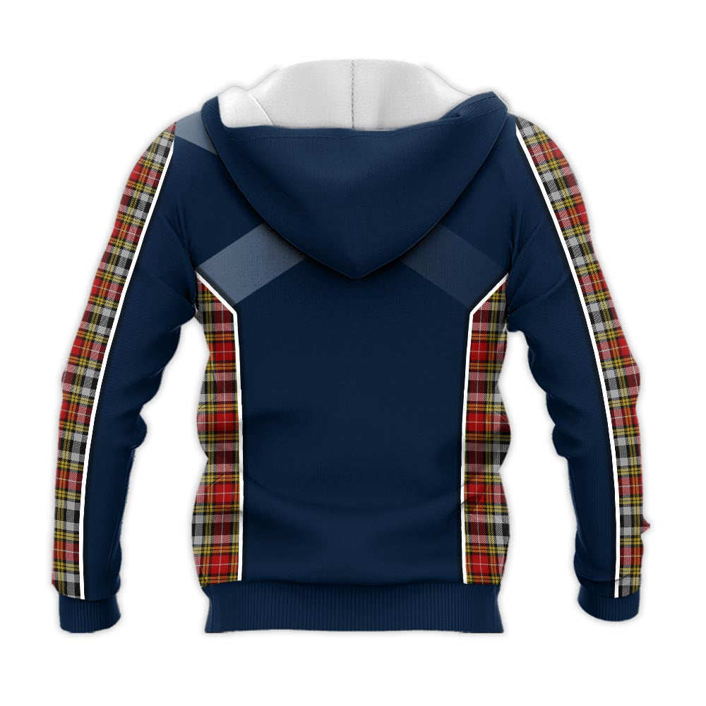 Tartan Vibes Clothing Buchanan Old Dress Tartan Knitted Hoodie with Family Crest and Scottish Thistle Vibes Sport Style