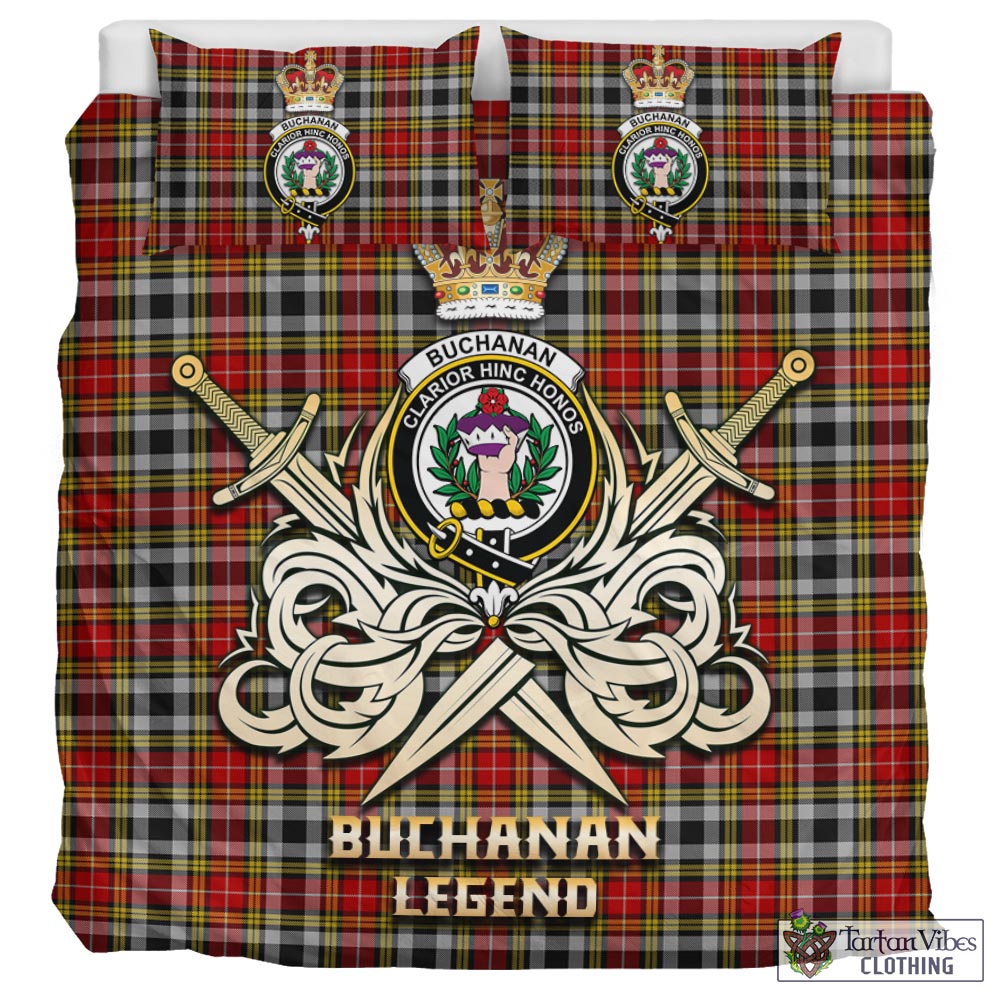 Tartan Vibes Clothing Buchanan Old Dress Tartan Bedding Set with Clan Crest and the Golden Sword of Courageous Legacy