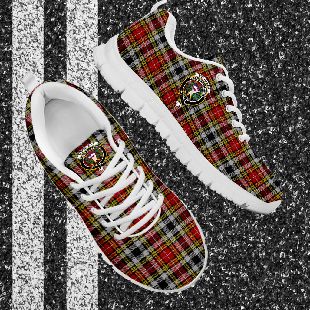 Buchanan Old Dress Tartan Sneakers with Family Crest - Tartan Vibes Clothing