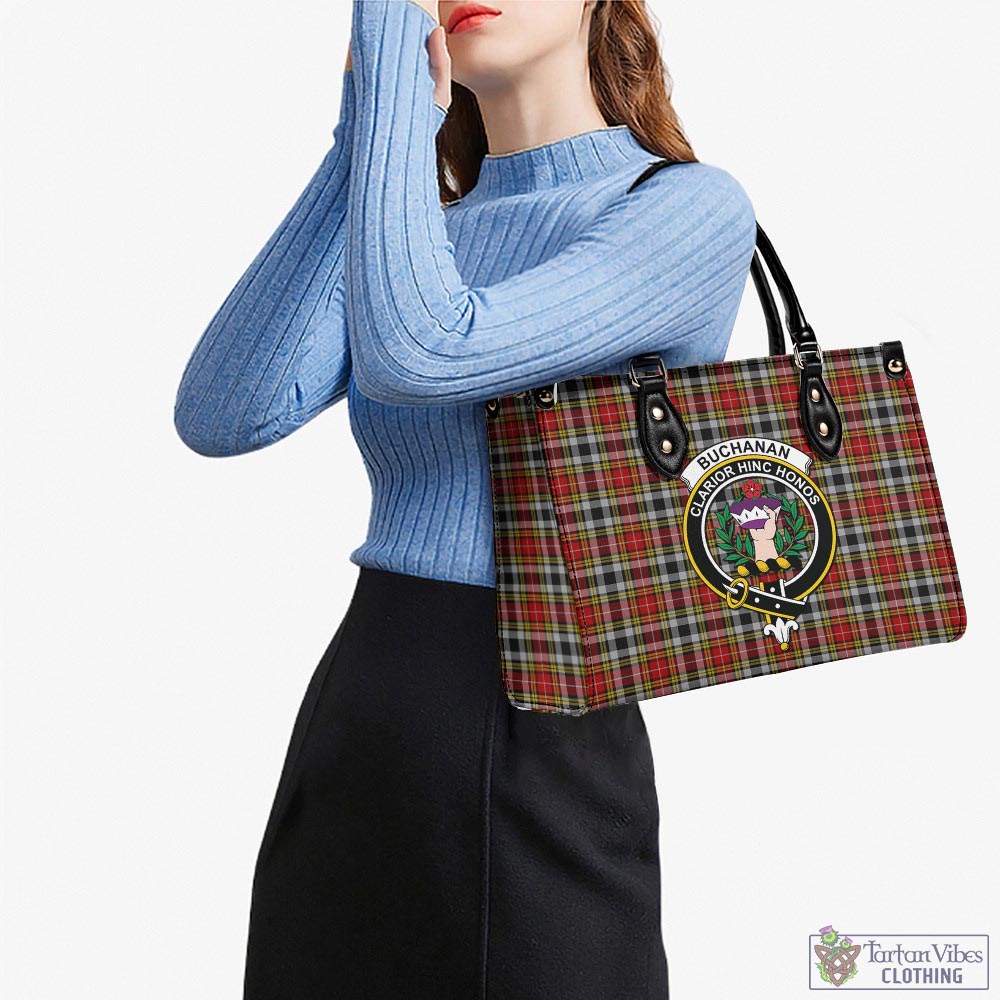 Tartan Vibes Clothing Buchanan Old Dress Tartan Luxury Leather Handbags with Family Crest