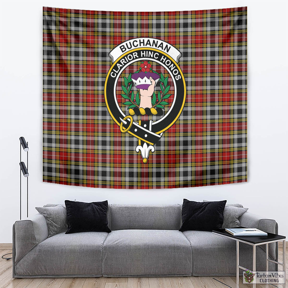 Tartan Vibes Clothing Buchanan Old Dress Tartan Tapestry Wall Hanging and Home Decor for Room with Family Crest