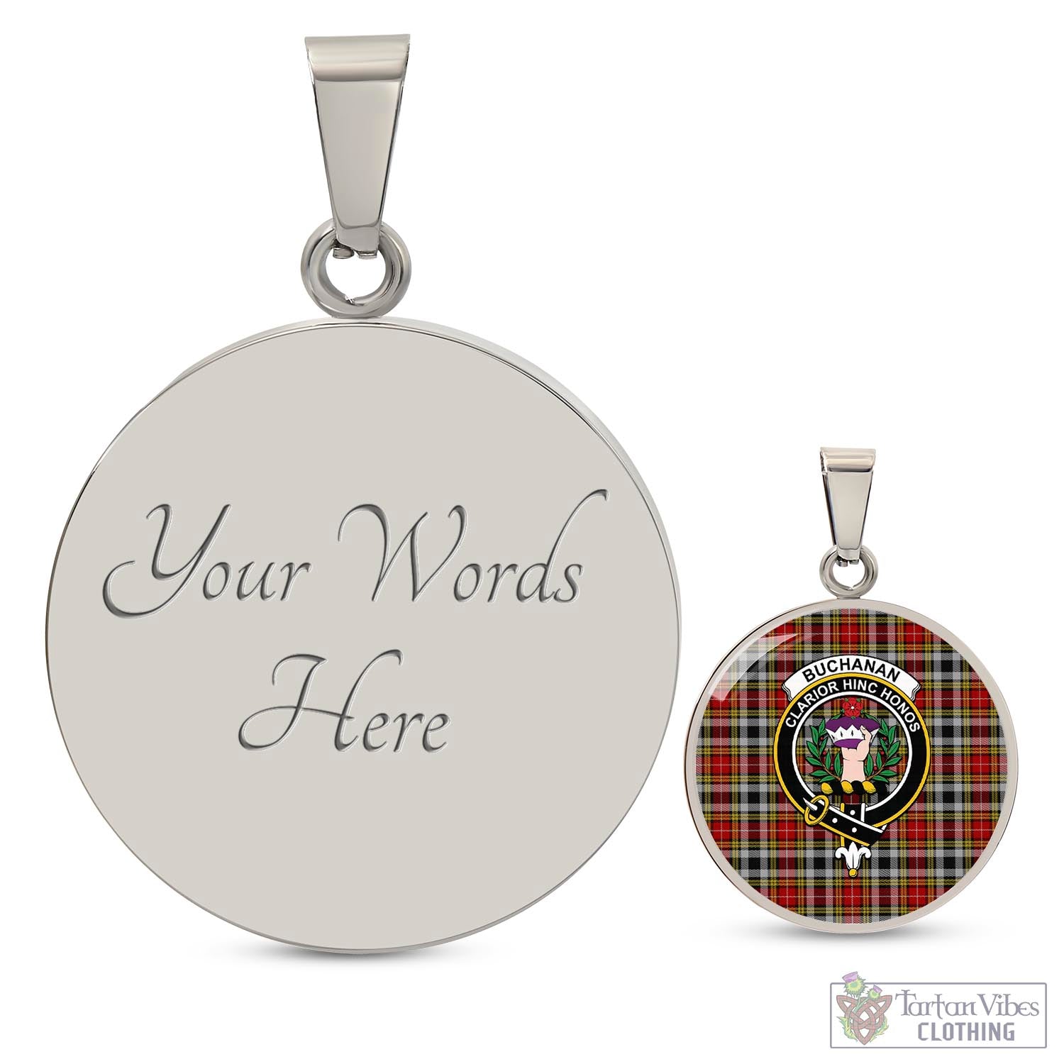 Tartan Vibes Clothing Buchanan Old Dress Tartan Circle Necklace with Family Crest