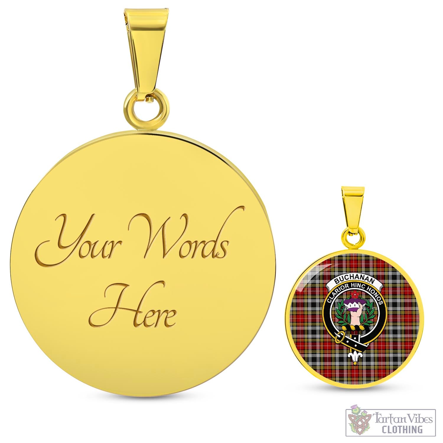 Tartan Vibes Clothing Buchanan Old Dress Tartan Circle Necklace with Family Crest