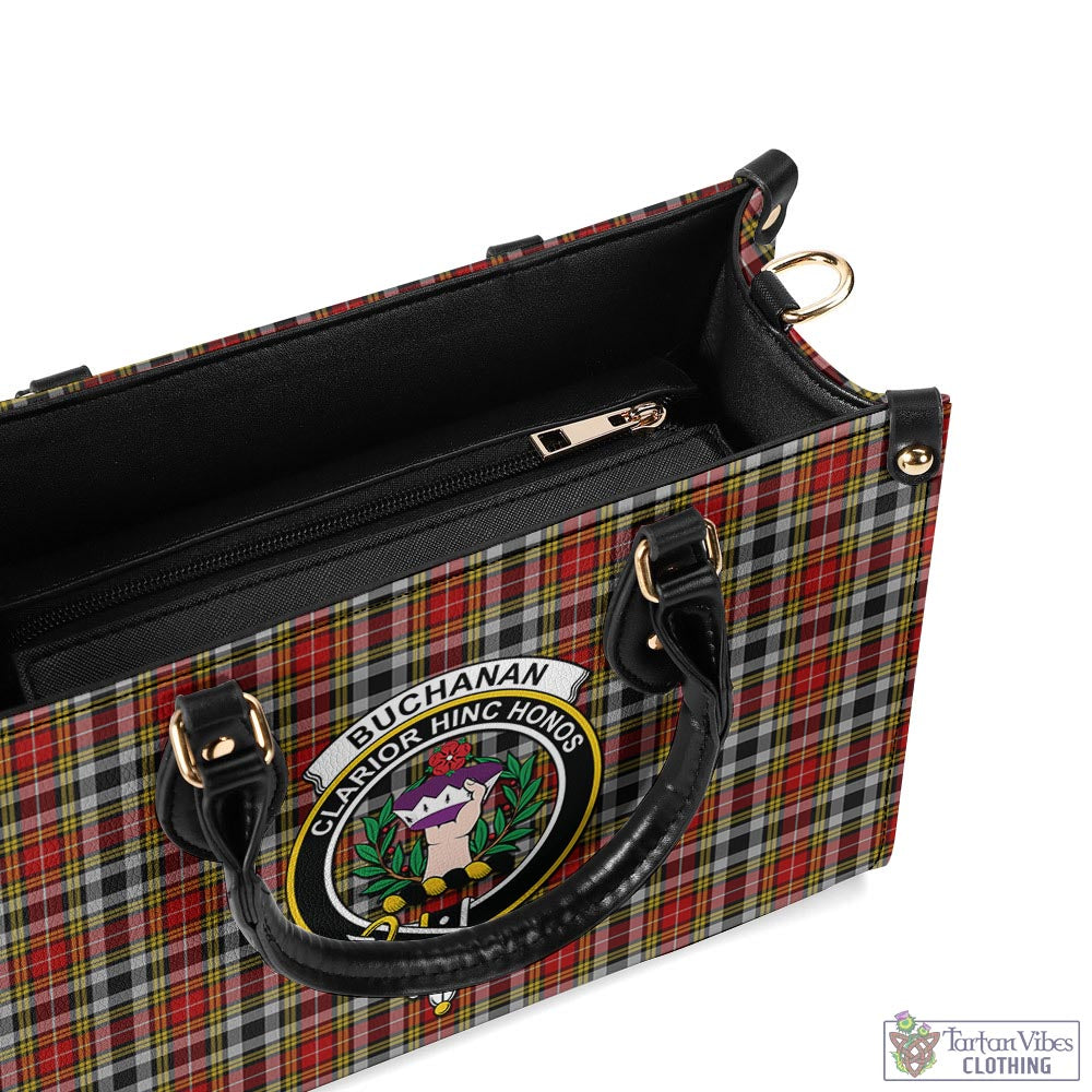 Tartan Vibes Clothing Buchanan Old Dress Tartan Luxury Leather Handbags with Family Crest