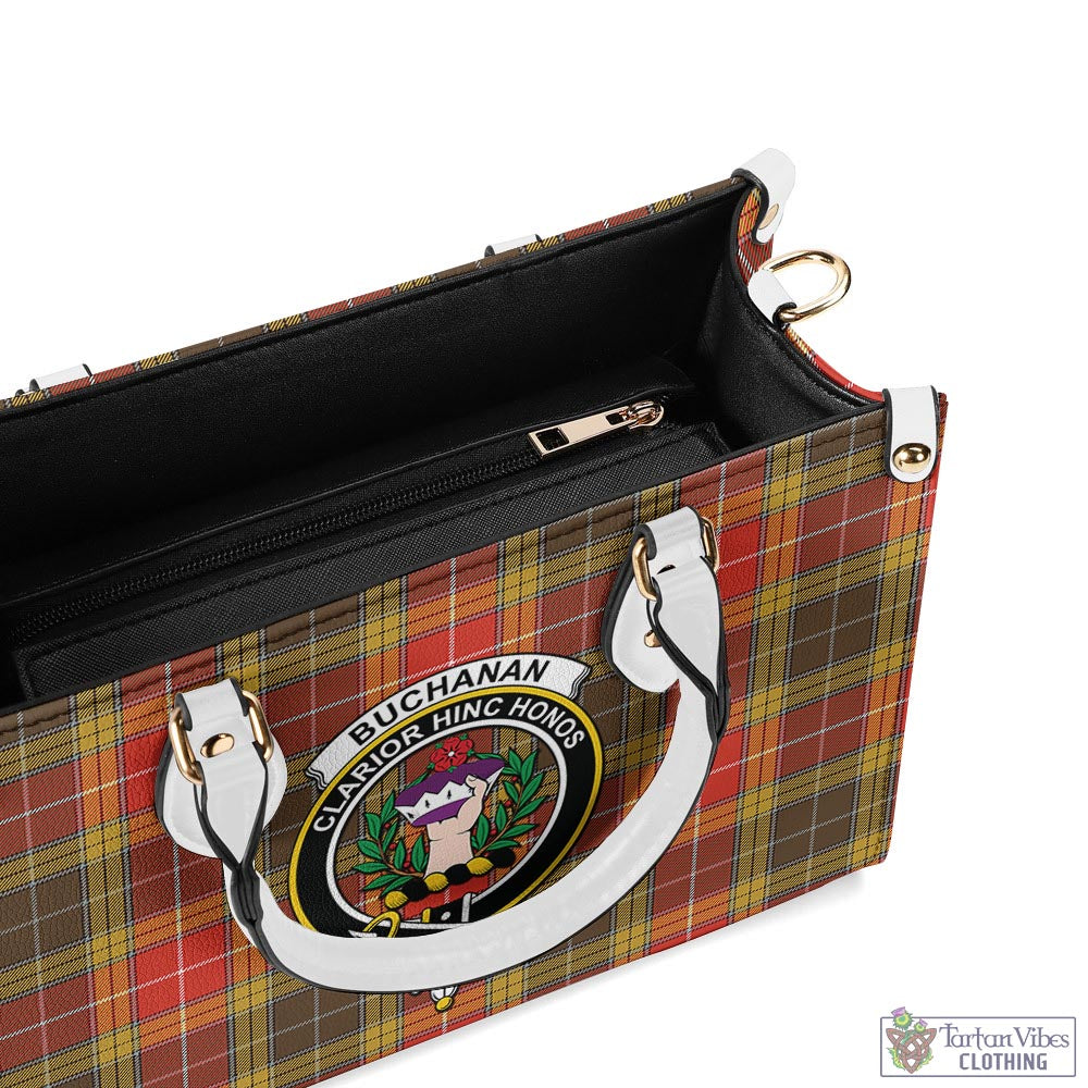 Tartan Vibes Clothing Buchanan Old Set Weathered Tartan Luxury Leather Handbags with Family Crest