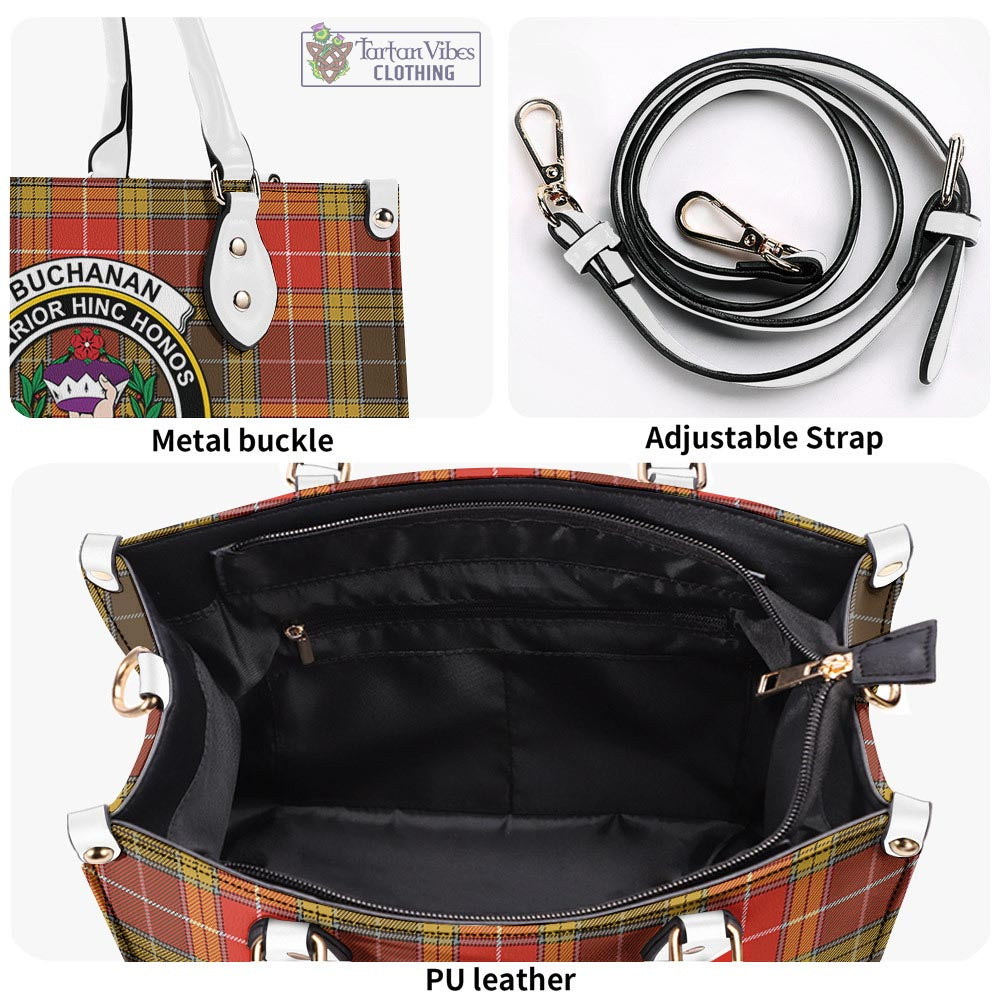 Tartan Vibes Clothing Buchanan Old Set Weathered Tartan Luxury Leather Handbags with Family Crest