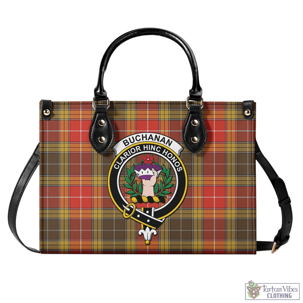 Tartan Vibes Clothing Buchanan Old Set Weathered Tartan Luxury Leather Handbags with Family Crest