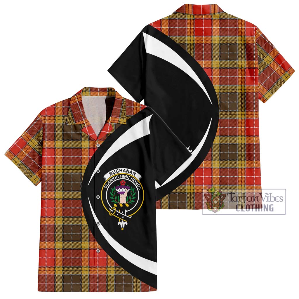 Buchanan Old Set Weathered Tartan Short Sleeve Button Up with Family Crest Circle Style Kid - Tartan Vibes Clothing