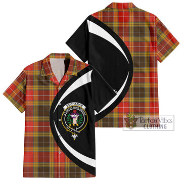 Buchanan Old Set Weathered Tartan Short Sleeve Button Up with Family Crest Circle Style