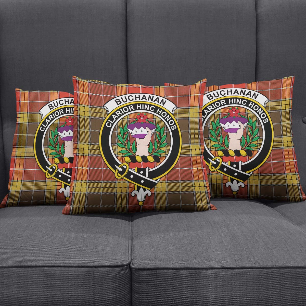 Buchanan Old Set Weathered Tartan Pillow Cover with Family Crest Square Pillow Cover - Tartanvibesclothing