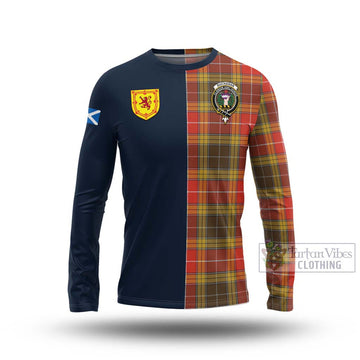 Buchanan Old Set Weathered Tartan Long Sleeve T-Shirt Alba with Scottish Lion Royal Arm Half Style