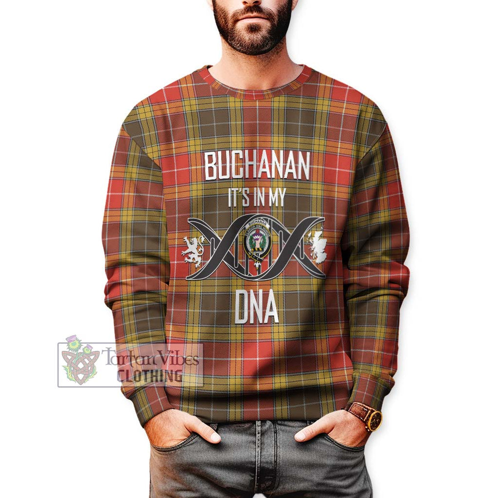 Buchanan Old Set Weathered Tartan Sweatshirt with Family Crest DNA In Me Style Unisex - Tartanvibesclothing Shop