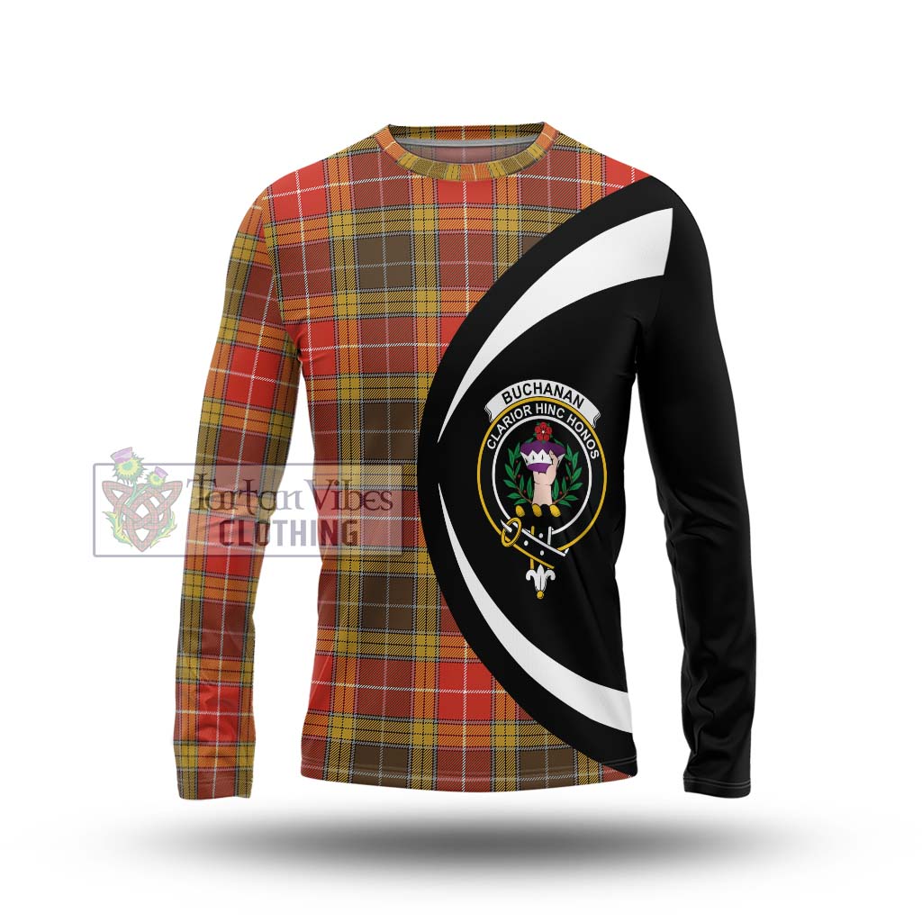 Buchanan Old Set Weathered Tartan Long Sleeve T-Shirt with Family Crest Circle Style Unisex - Tartan Vibes Clothing