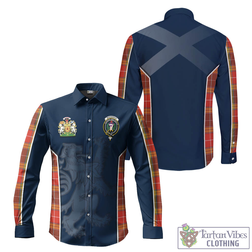 Tartan Vibes Clothing Buchanan Old Set Weathered Tartan Long Sleeve Button Up Shirt with Family Crest and Lion Rampant Vibes Sport Style