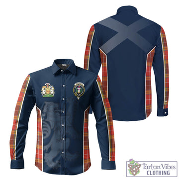 Buchanan Old Set Weathered Tartan Long Sleeve Button Up Shirt with Family Crest and Lion Rampant Vibes Sport Style