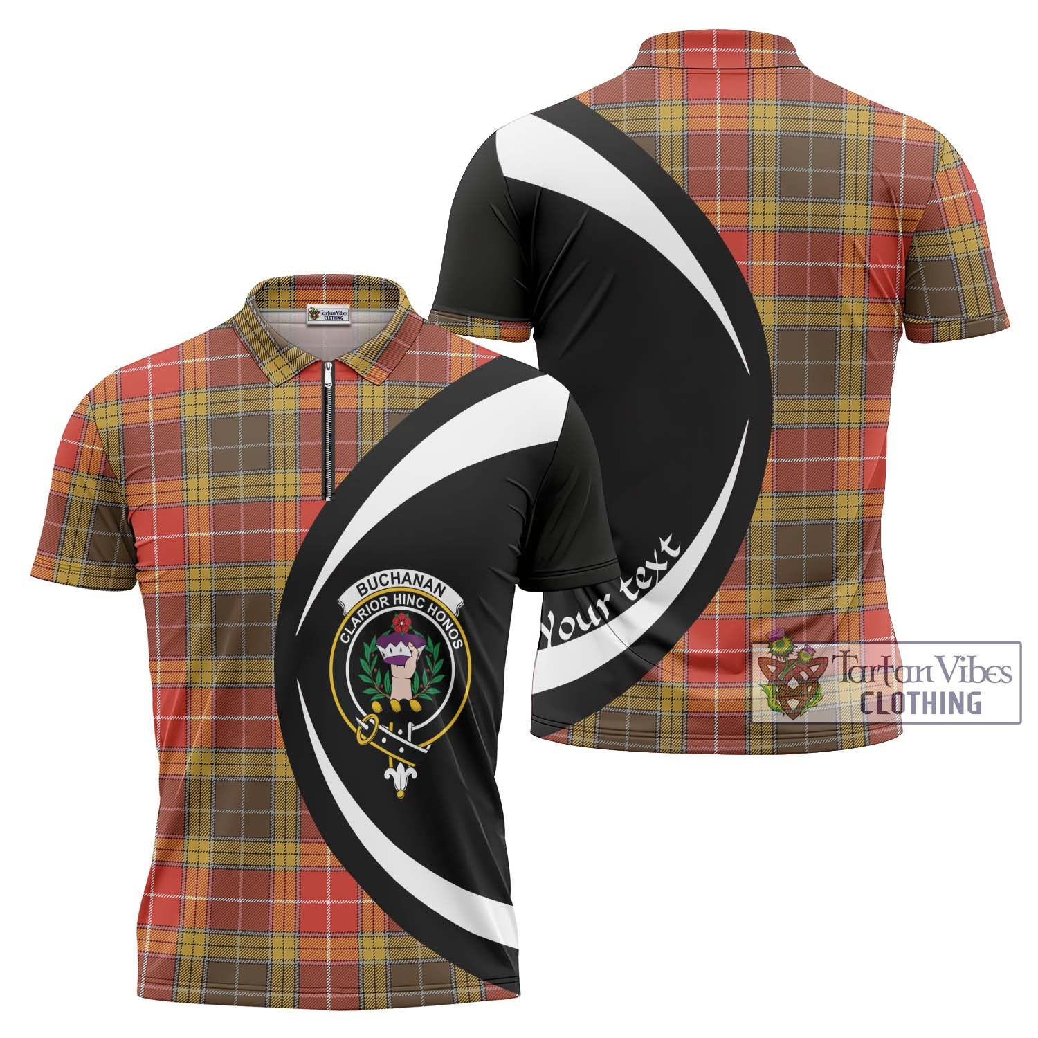 Tartan Vibes Clothing Buchanan Old Set Weathered Tartan Zipper Polo Shirt with Family Crest Circle Style