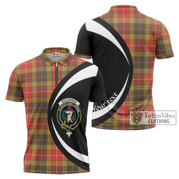 Buchanan Old Set Weathered Tartan Zipper Polo Shirt with Family Crest Circle Style