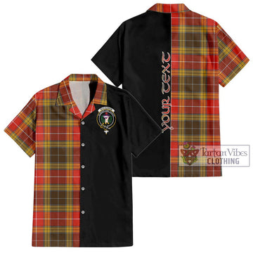 Buchanan Old Set Weathered Tartan Short Sleeve Button Shirt with Family Crest and Half Of Me Style