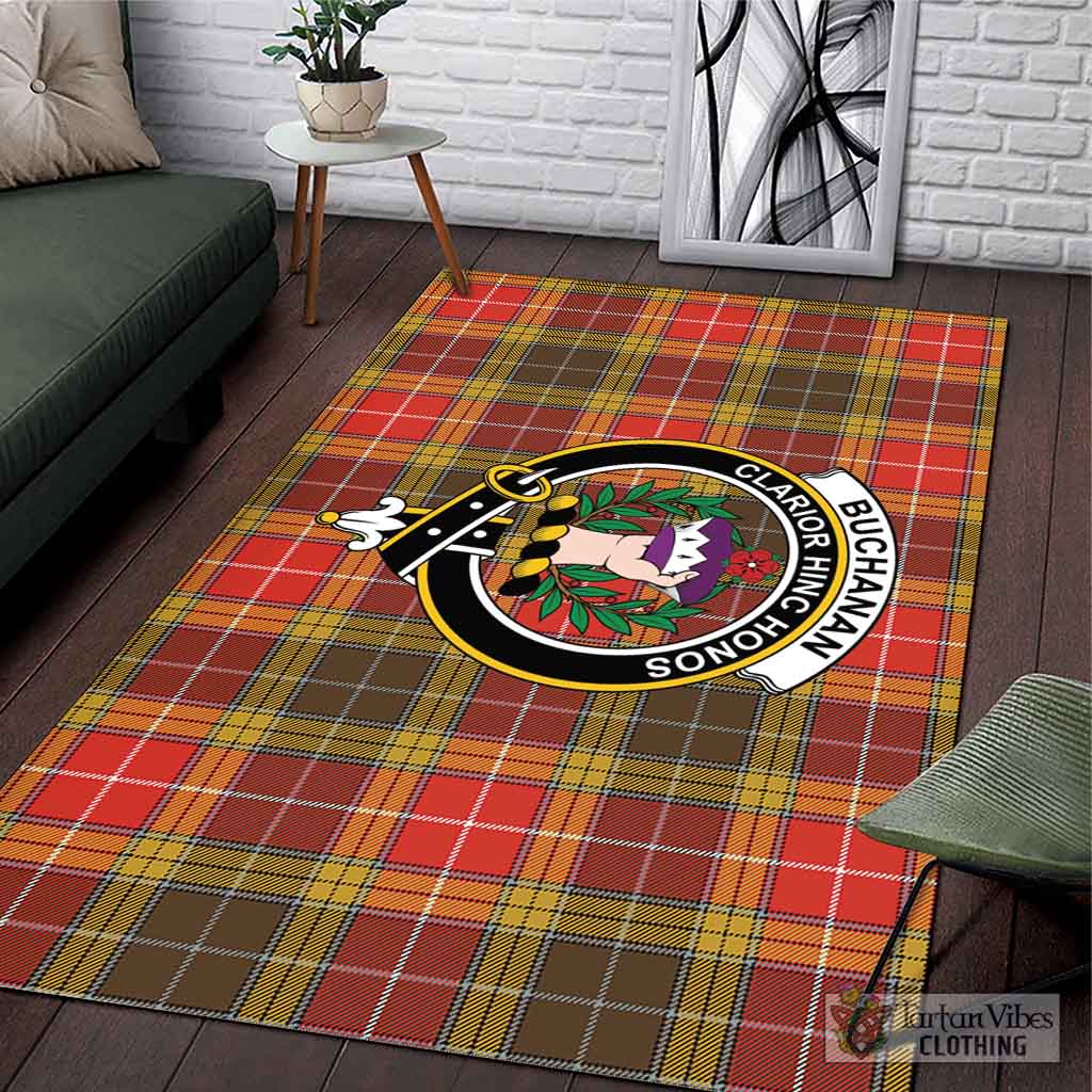 Tartan Vibes Clothing Buchanan Old Set Weathered Tartan Area Rug with Family Crest